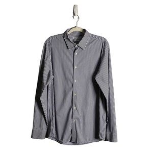 Zara Men's Blue/White Slim Fit Button-Down Shirt